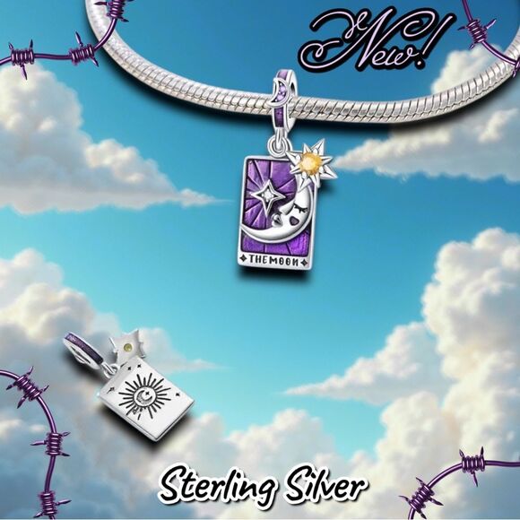 NEW The Moon Tarot Card Dangle Charm – Sterling Silver 925 - Picture 2 of 3